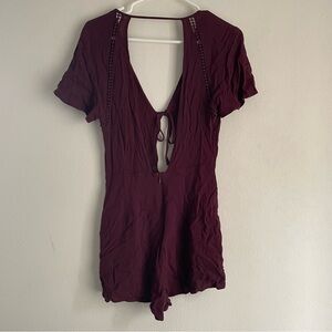 Kendall and Kylie maroon red shirt romper with front tie open back